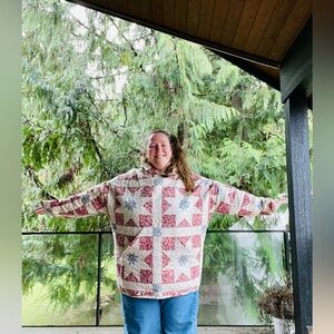 Handmade star pattern quilt hoodie OS
